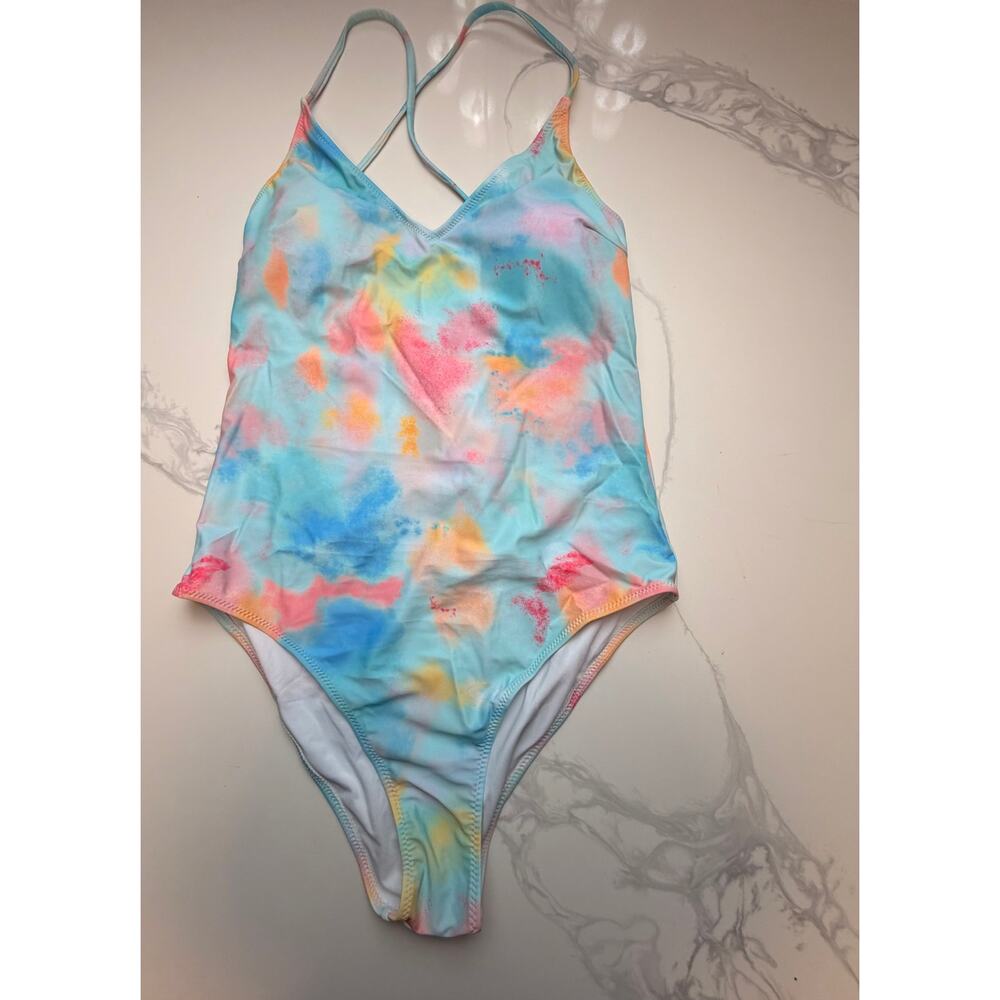 Women’s XL Pastel Tie Dye One Piece Swimsuit Multicolor